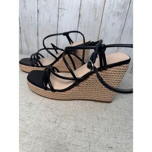 Marc Fisher Lace-Up Platform Wedge Sandals Women's 8M‎ Black Strappy Rope Wedge